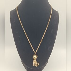 Adorable Vintage Tiger Pendant on Gold Chain Necklace